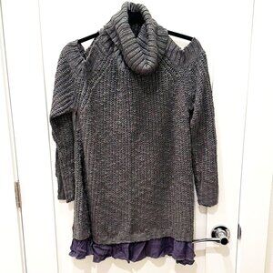 Gray Cold Shoulder Cowl Neck Sweater with Ruffle